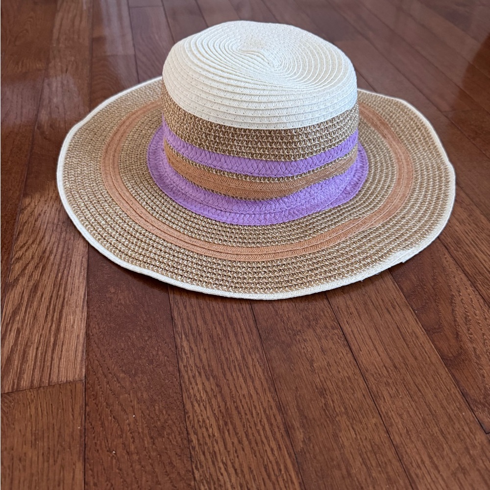 Striped Straw Sun Hat in Cream, Tan & Lavender